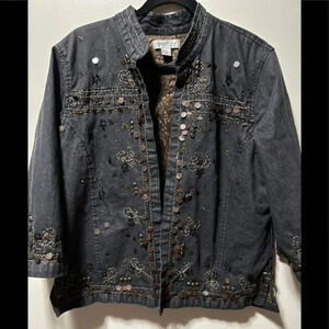 Womens Coldwater Creek Black Denim
Jacket Embellished And Embroidered Large